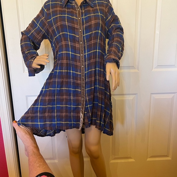 Aratta Silent JourneyPlaid Tunic Shirt dress . Sheer embroidered back Lg - Picture 3 of 14